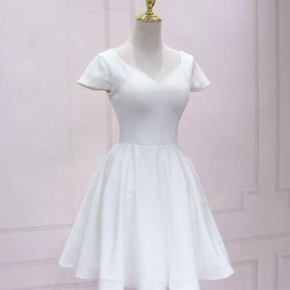 Cute A Line V Neck White Short Homecoming Party..