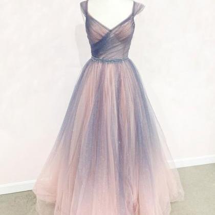 Charming A Line Sweetheart Pink Grey Long Prom..