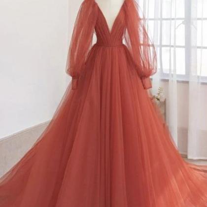 Charming A Line Deep V Neck Red Prom Dress With..