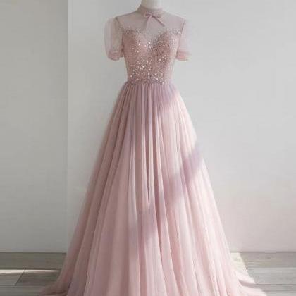 Beautiful High Neck Pink Long Prom Dress Party..