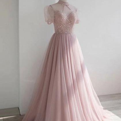 Beautiful High Neck Pink Long Prom Dress Party..