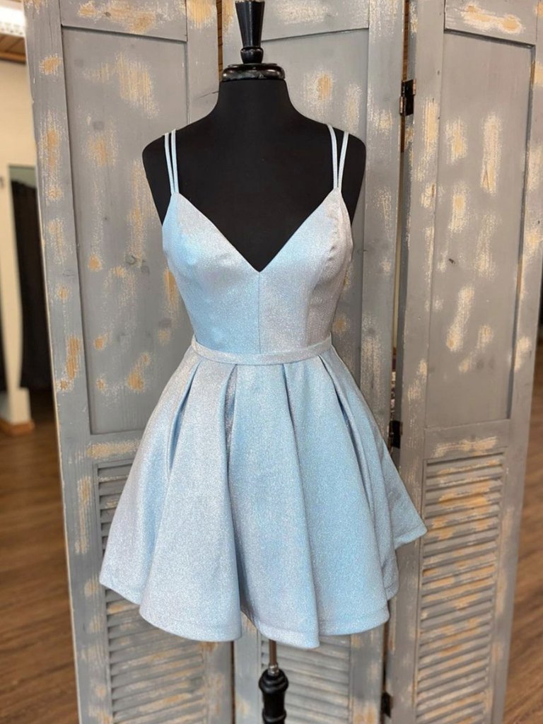 Cute A Line Spaghetti Straps Light Blue Short Homecoming Dress