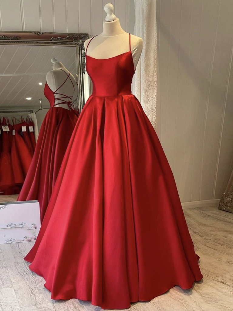 Classic A Line Spaghetti Straps Red Long Prom Dress With Backless