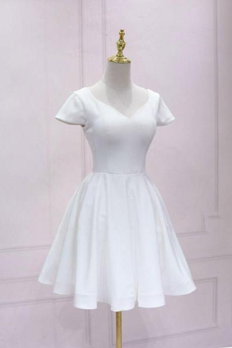 Cute A Line V Neck White Short Homecoming Party Dress with Bowknot