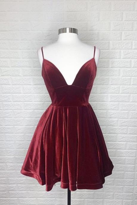 Hot Selling A Line Spaghetti Straps Burgundy Short Homecoming Dress