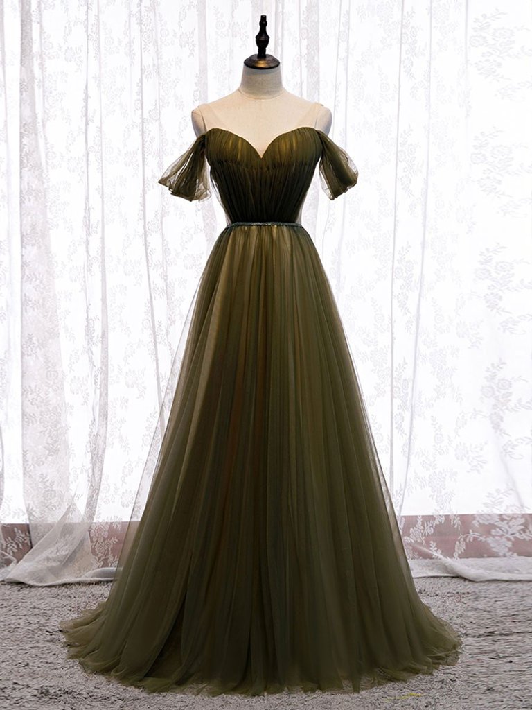 Simple A-Line Jacquard Fabric Long Prom Dress, Off the Shoulder Evening Dress