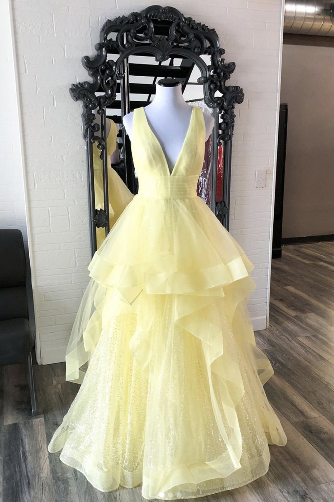 Yellow V Neck A Line Loose Prom Dress J2788